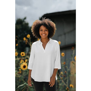 Women's Isaac Mizrahi White Linen Blend Tunic Top Plus Size 2X